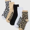 5 Pack Animal Footbed Crew Socks