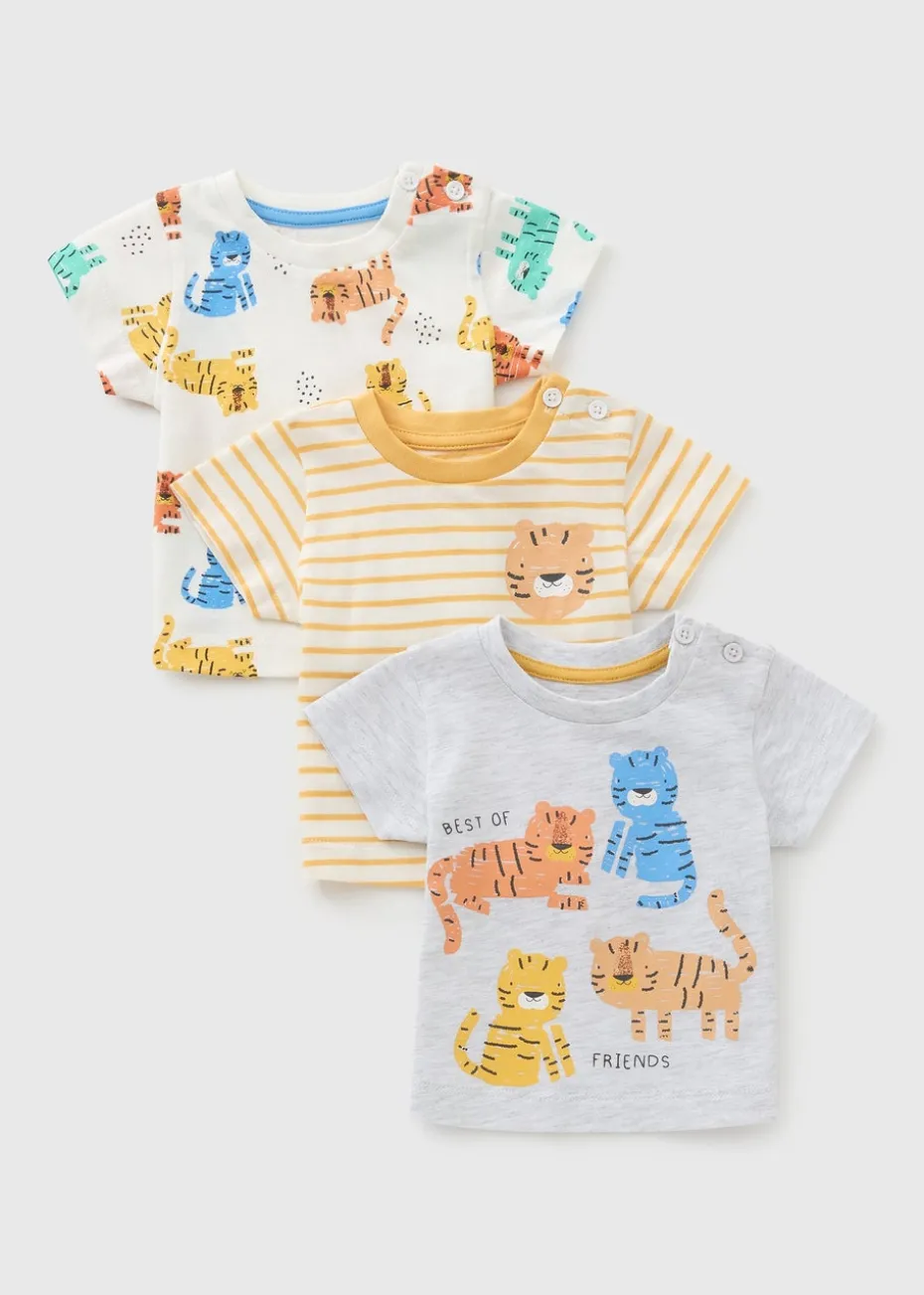 3 Pack Baby Multicolour Safari T-Shirts (Newborn-23mths)