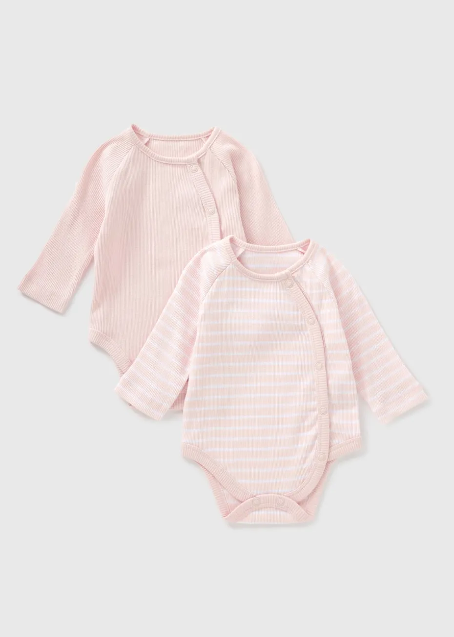 2 Pack Baby Pink Ribbed Bodysuits (Newborn-18mths)