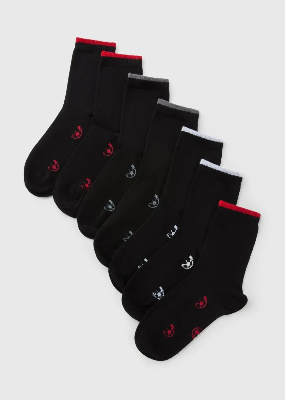 7 Pack Boys Black Football Socks (Younger 6-Older 6.5)