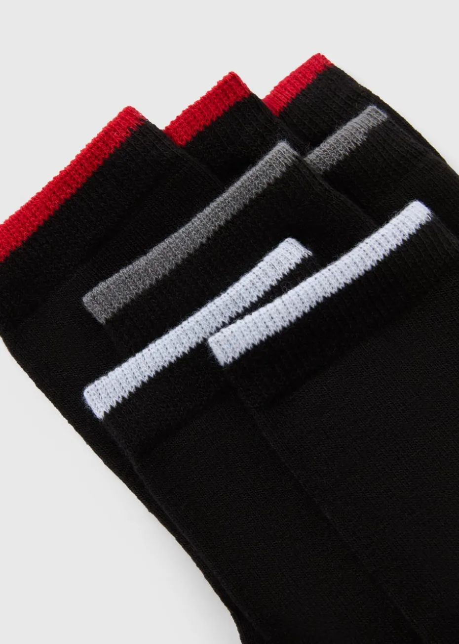 7 Pack Boys Black Football Socks (Younger 6-Older 6.5)