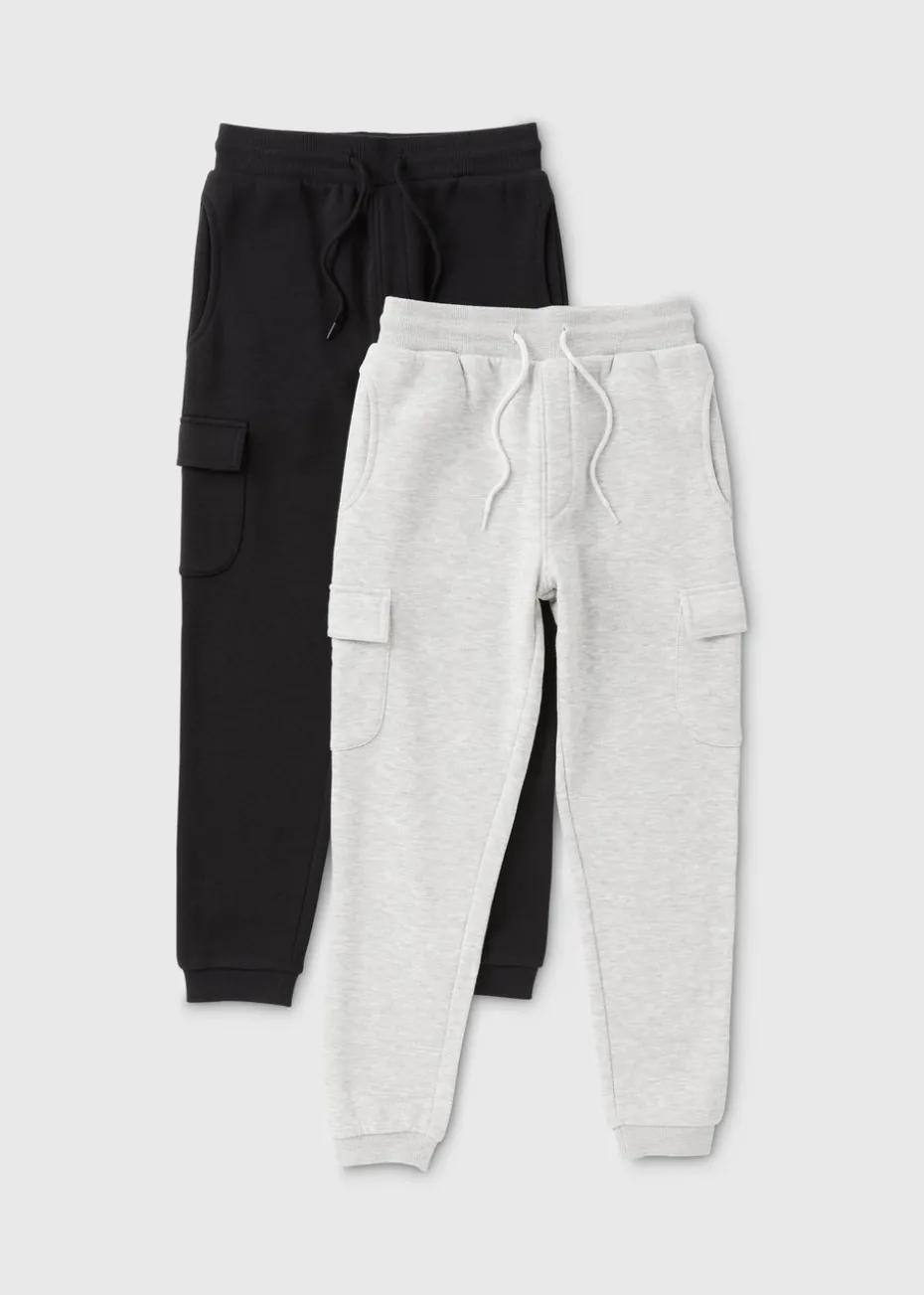 2 Pack Boys Black/Grey Cargo Jogging Bottoms (7-15yrs)