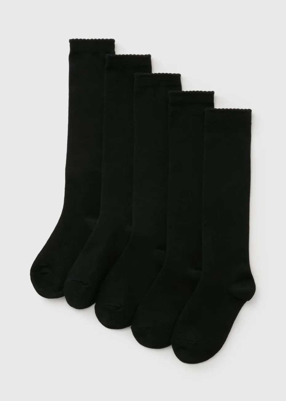 5 Pack Girls Black Knee Length Socks (Younger 6-Older 6.5)