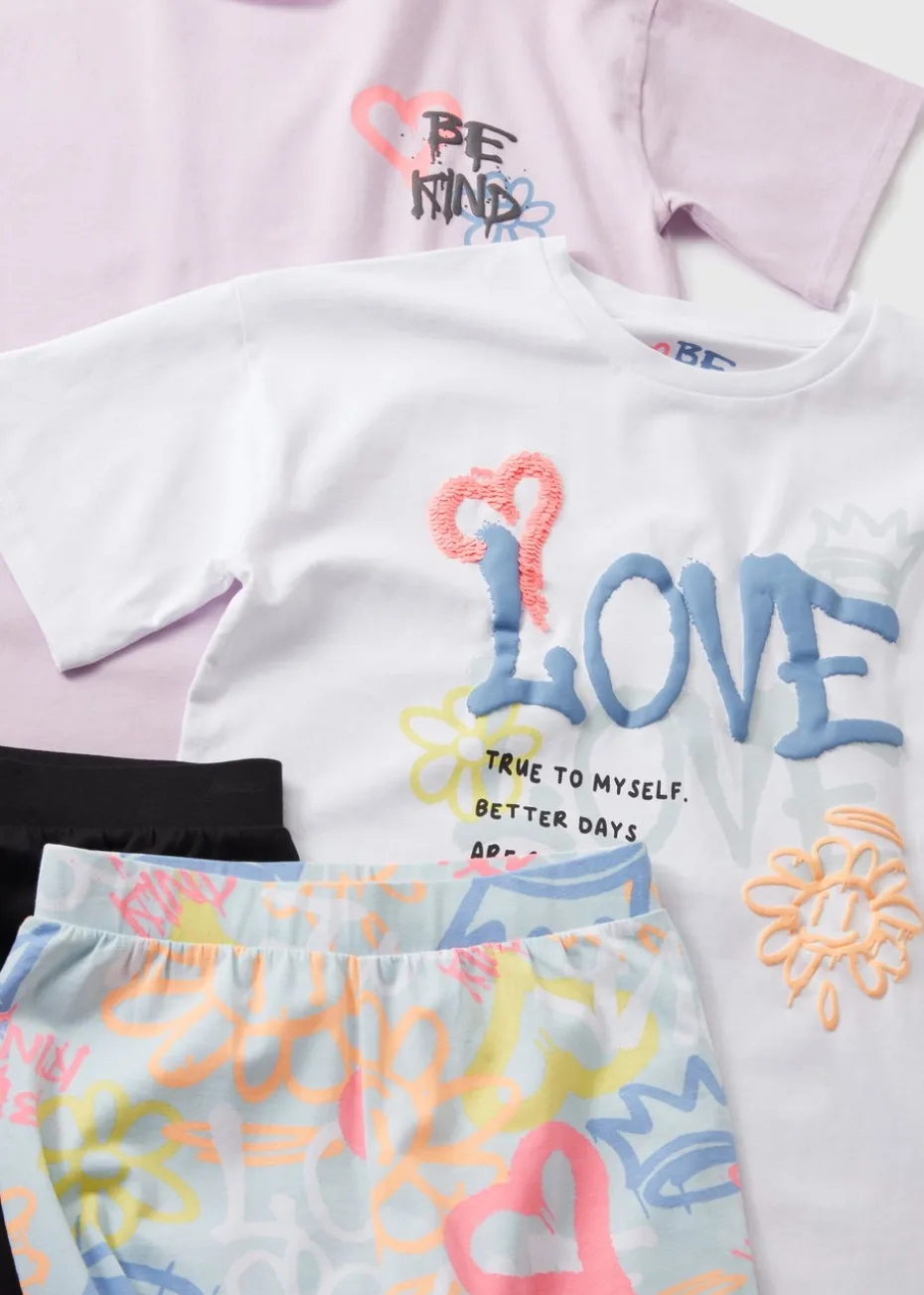 2 Pack Girls Multicolour Graffiti Pyjama Sets (7-13yrs)