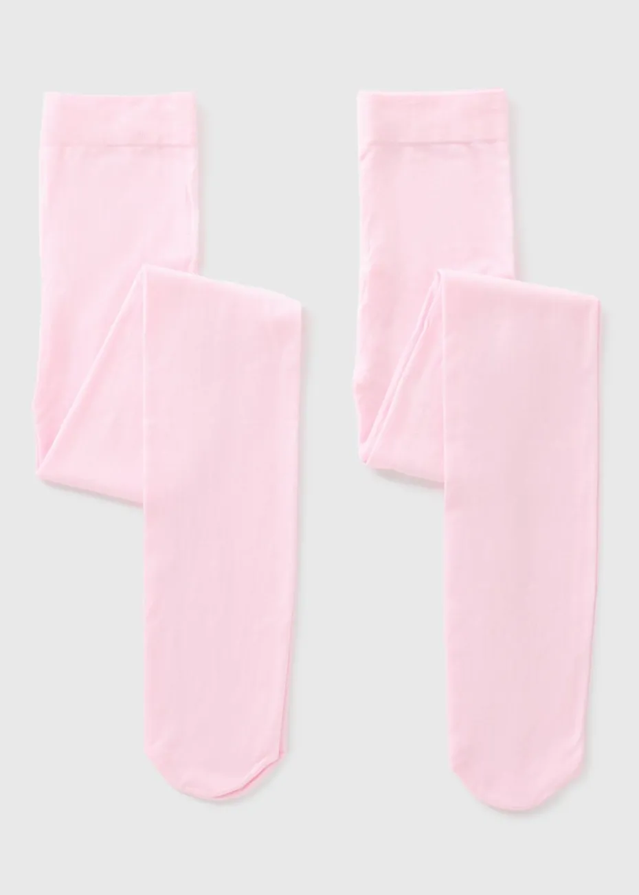 2 Pack Girls Pink Opaque Tights (4-13yrs)
