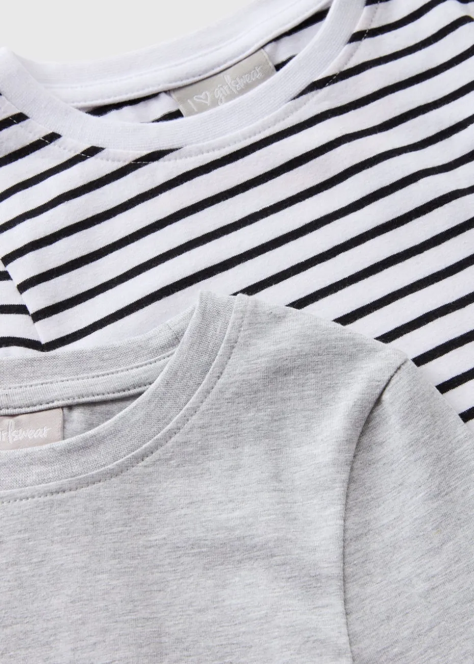 2 Pack Girls Stripe Long Sleeve T-Shirts (7-15yrs)