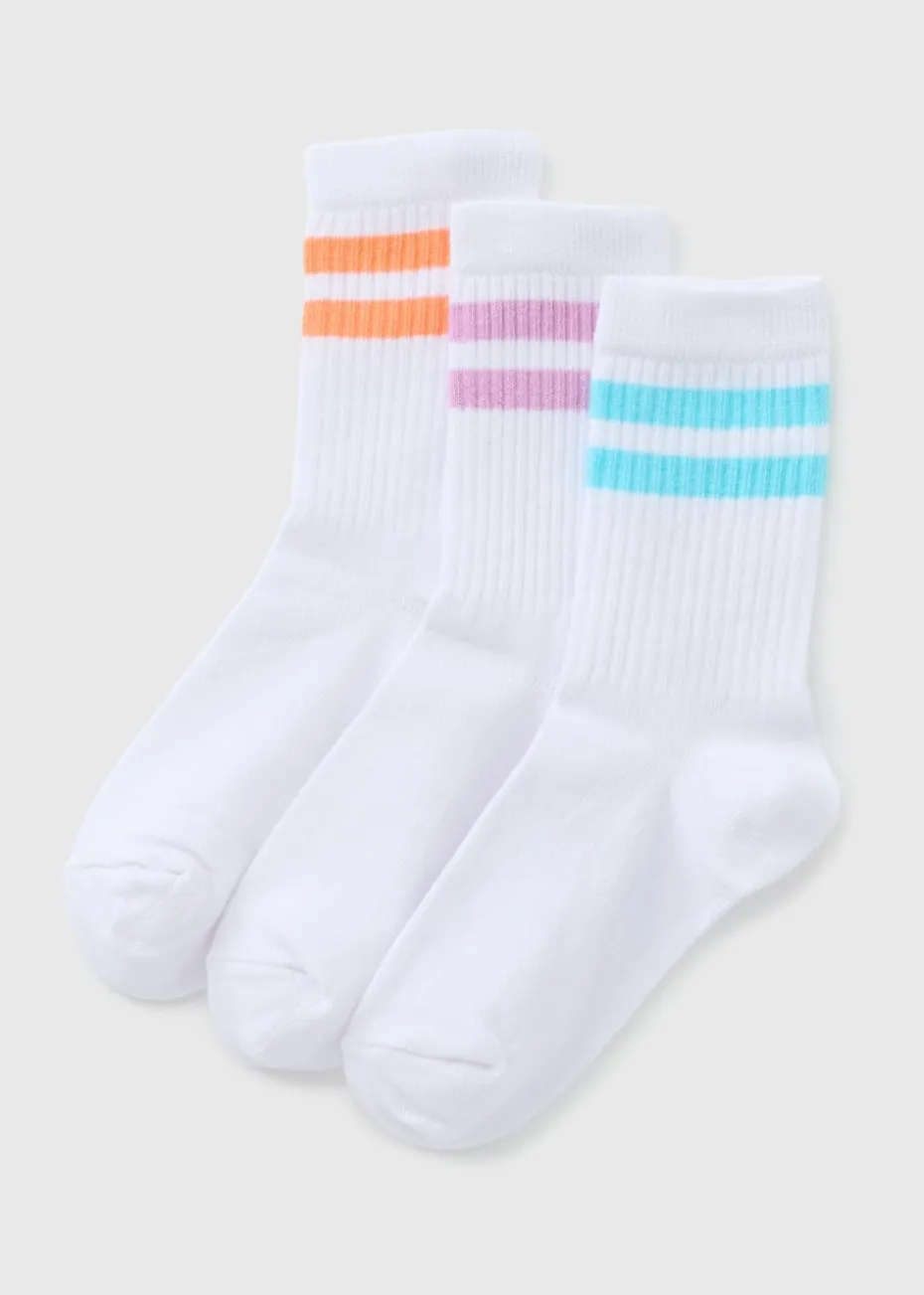 3 Pack Girls Stripe Sports Socks (Younger 6-Older 6.5)