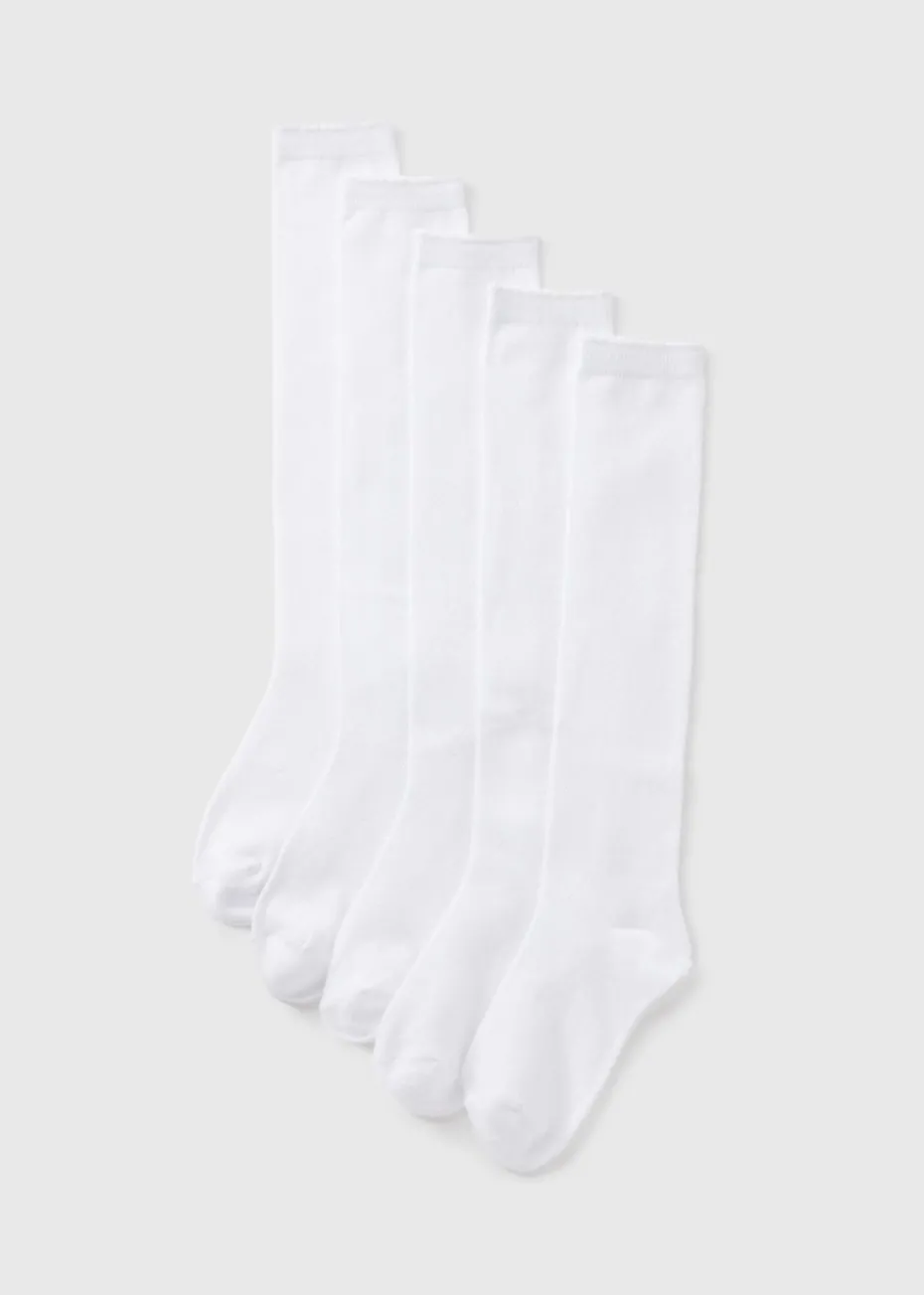 5 Pack Girls White Diamond Socks (Younger 6-Older 5.5)