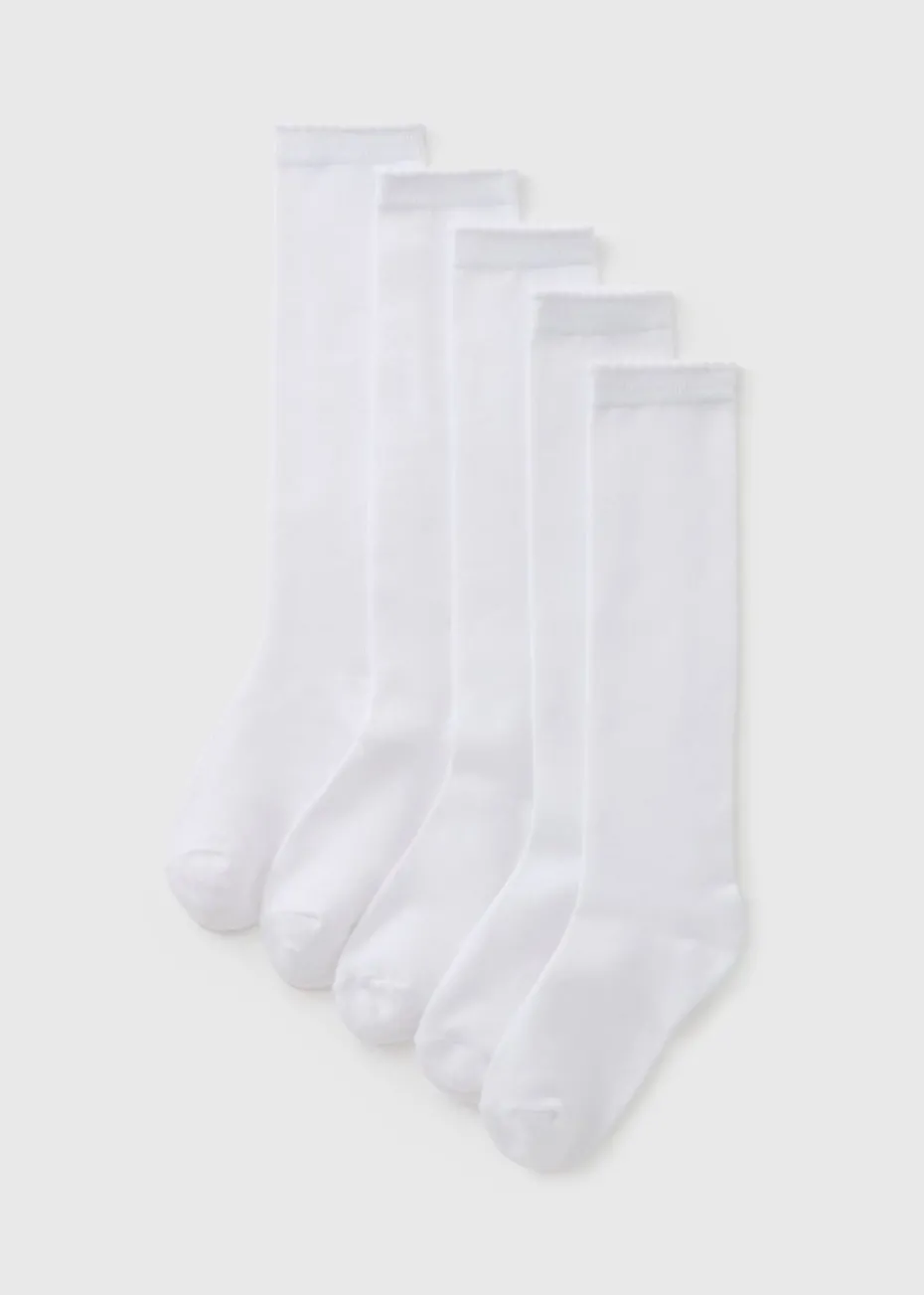 5 Pack Girls White Knee Length Socks (Younger 6-Older 6.5)
