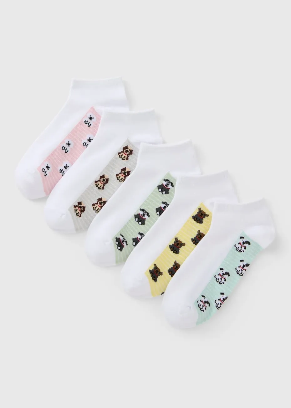 5 Pack Multicolour Dog Ankle Socks