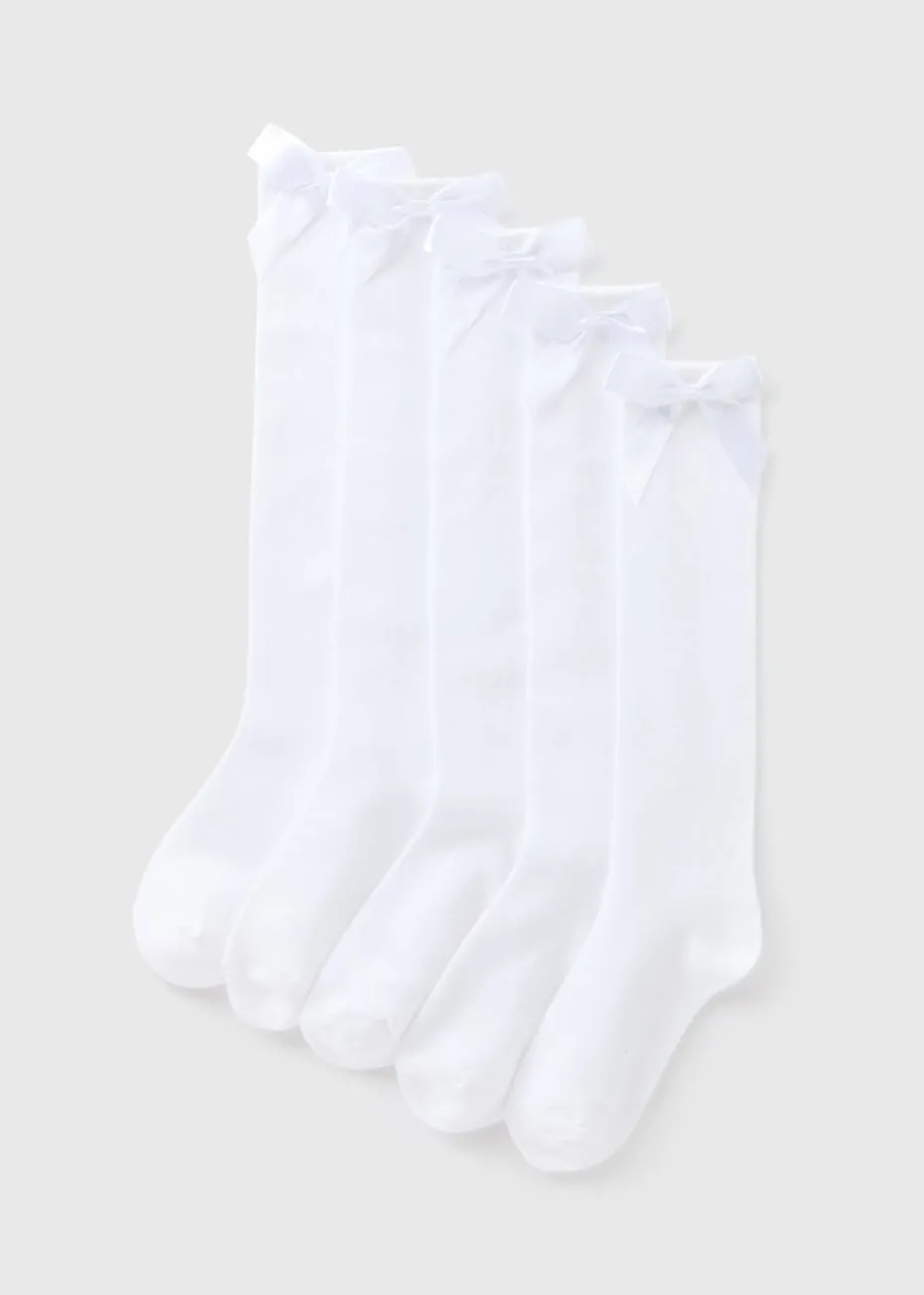 5 Pack of White Bow Knee High Socks (Younger 6-Older 6.5)