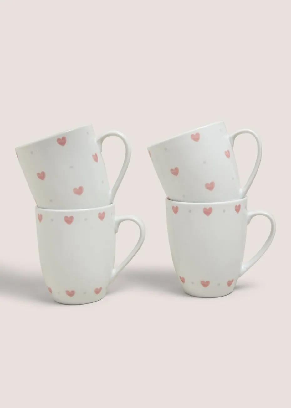 4 Pack Pink Heart Mugs