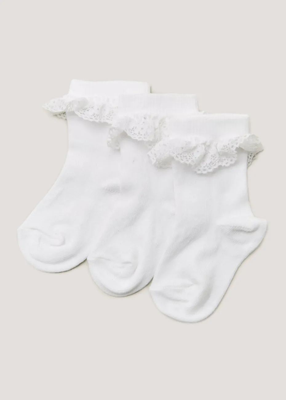 3 Pack White Frill Baby Socks (Newborn-12mths)