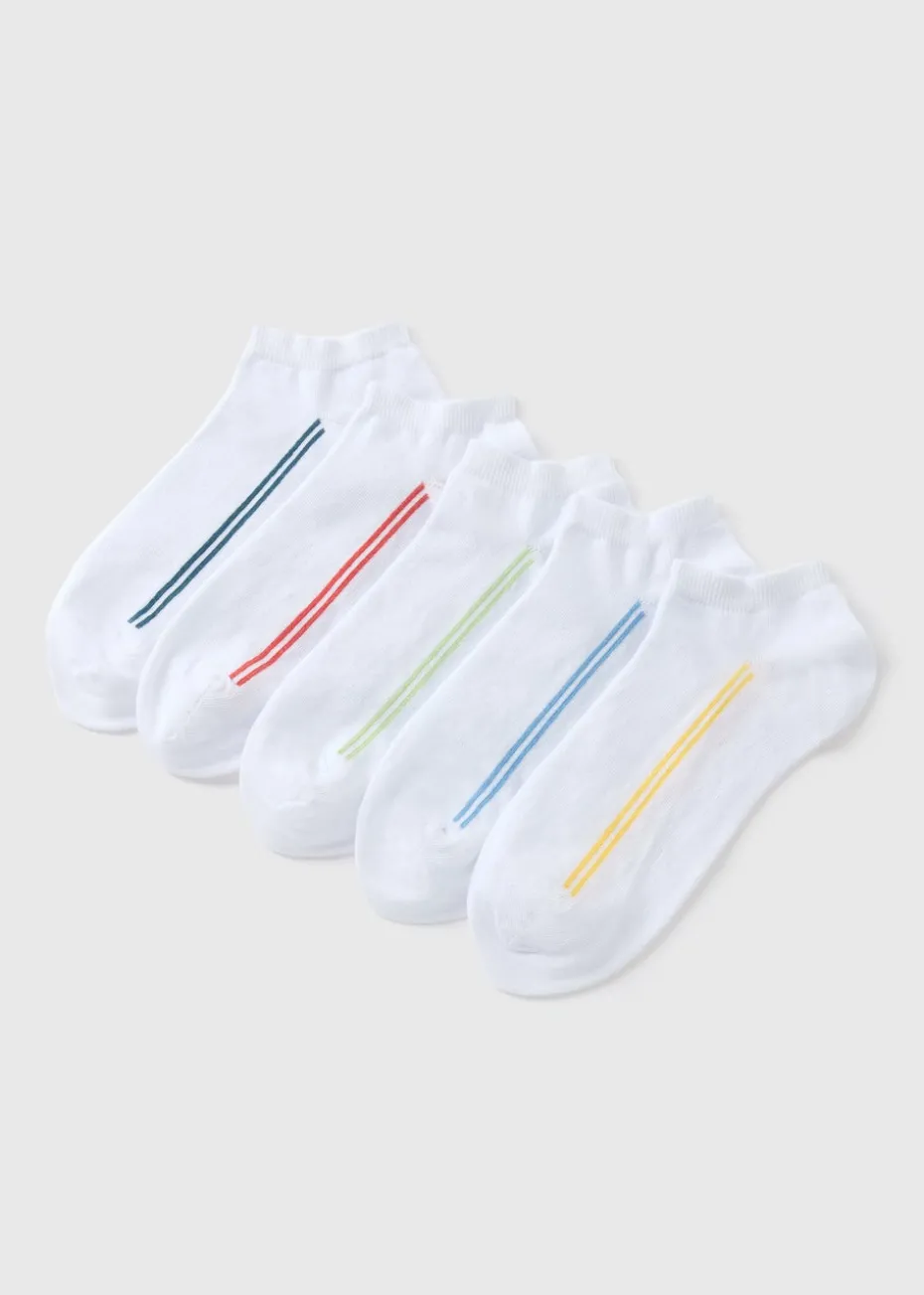 5 Pack White Stripe Trainer Socks