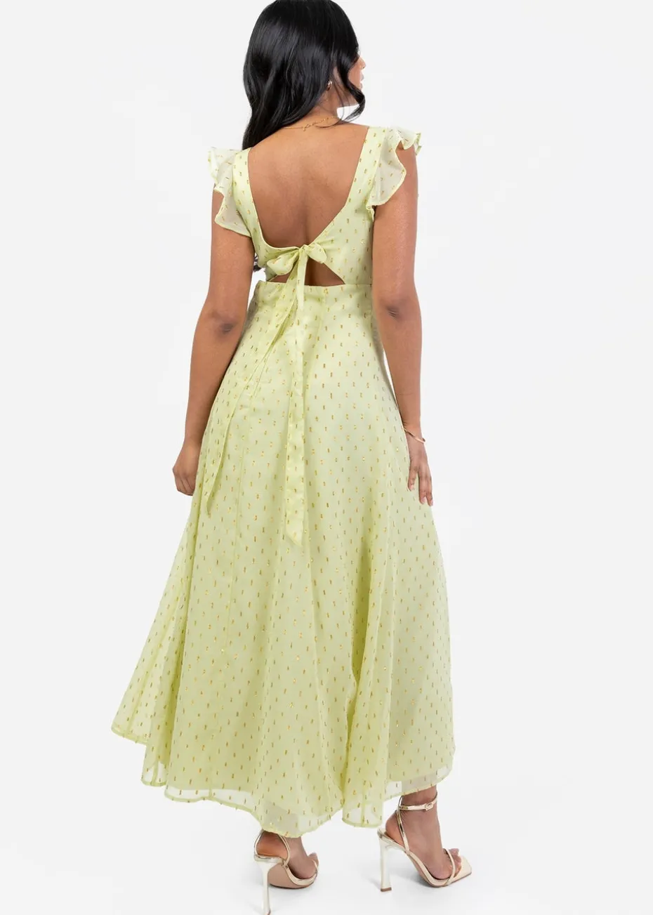 Anaya With Love Spring Green Flutter Sleeve Midi Dress