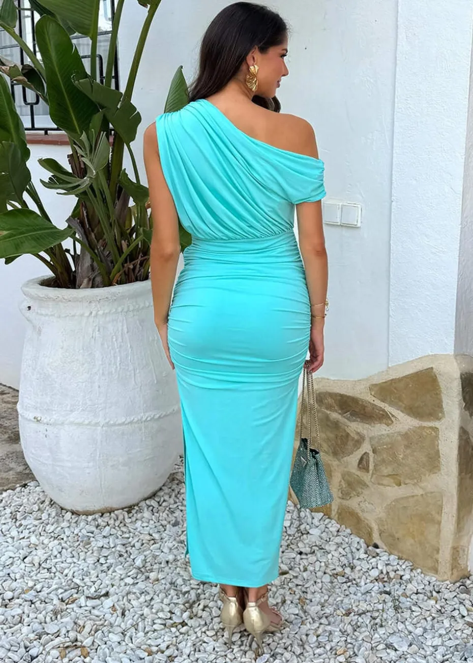 AX Paris Aqua Off The Shoulder Draped Top Midi Dress