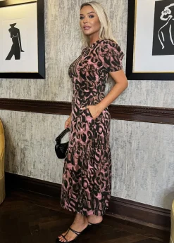 AX Paris Multi Animal Print Puff Sleeve Smock Midi Dress