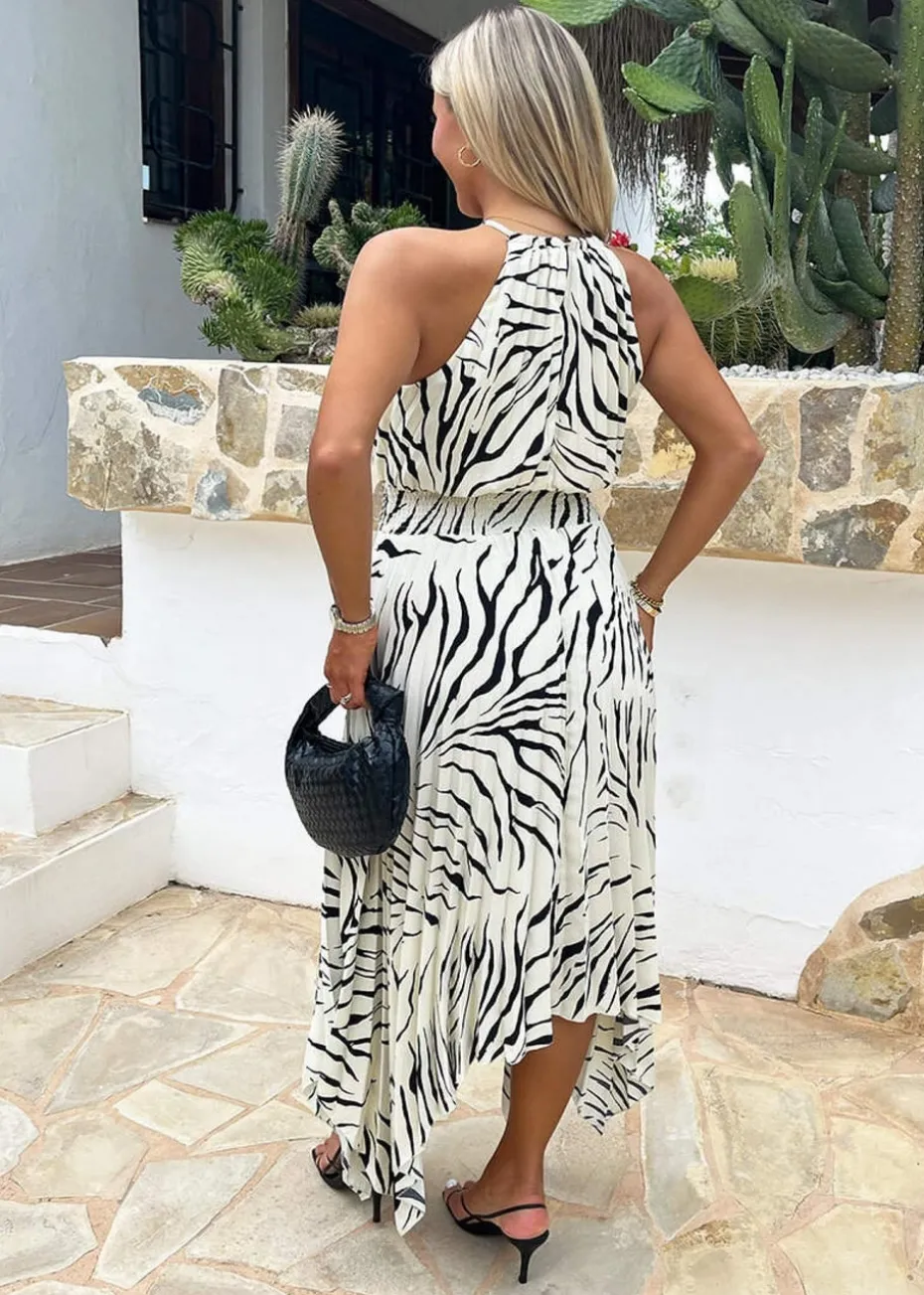 AX Paris Multi Zebra Print Zig Zag Hem Pleated Midi Dress
