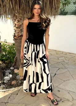 AX Paris Mutli Abstract Print 2 in 1 Ruched Side Tie Straps Midi Dress