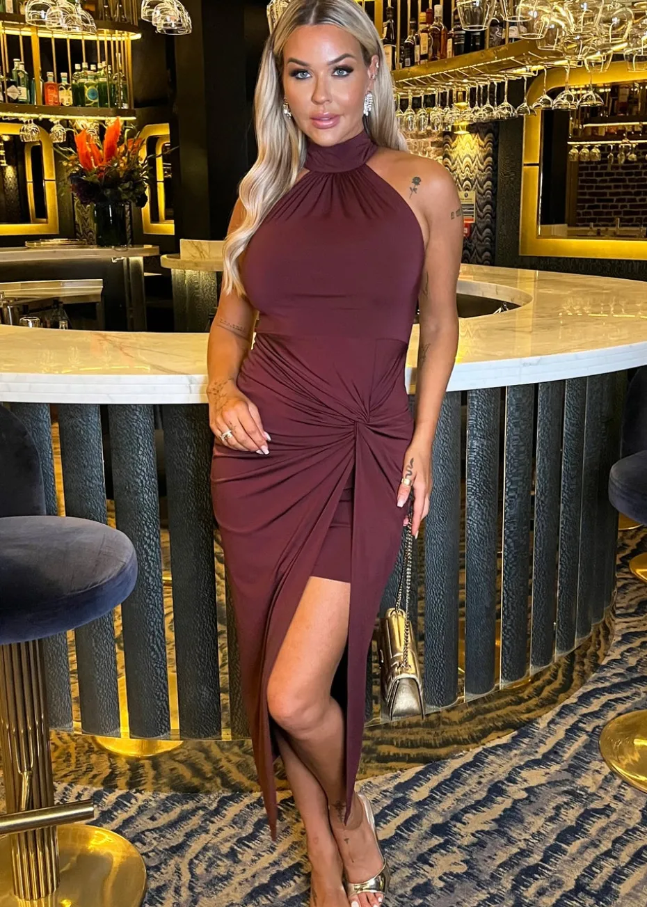 AX Paris Plum Halter Neck Knot Skirt Midi Dress