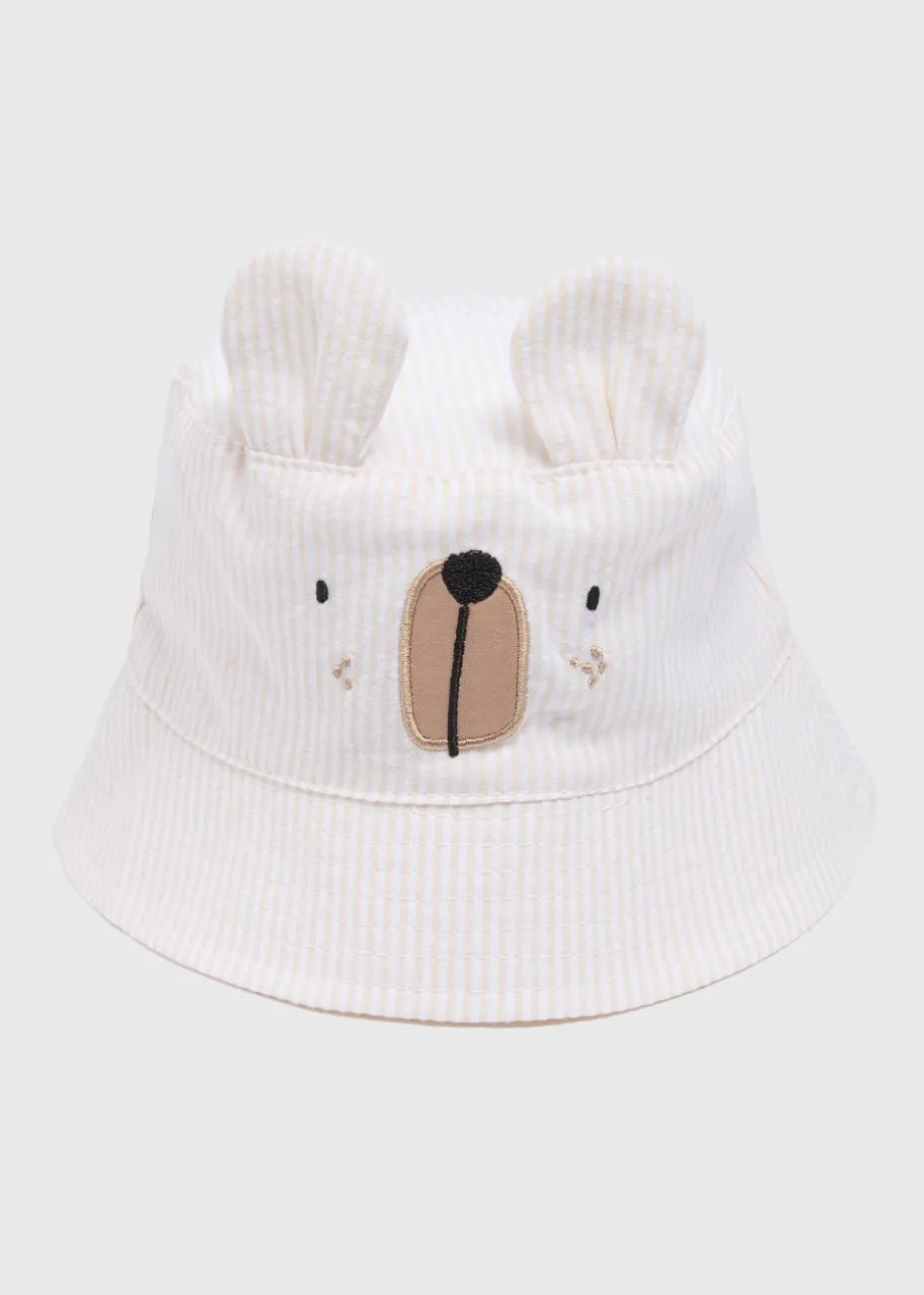 Baby Beige Stripe Bear Bucket Hat (Newborn-24mths)