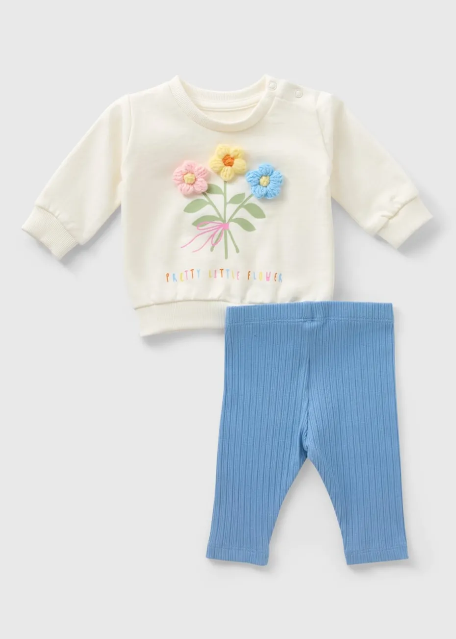 Baby Ecru 3D Flower Sweatshirt & Legging Set (Newborn-23mths)