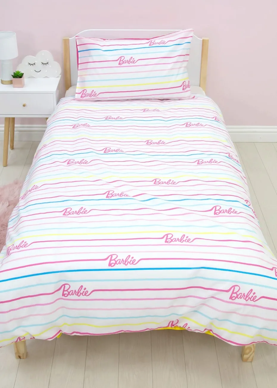 Barbie Pink Unboxed Stripe Polycotton Duvet Cover Set