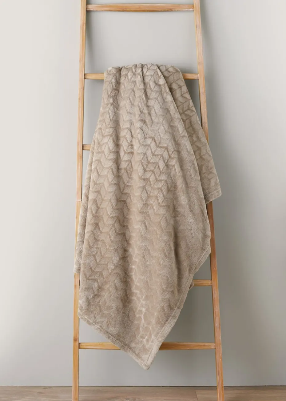 Beige Embossed Fleece Throw