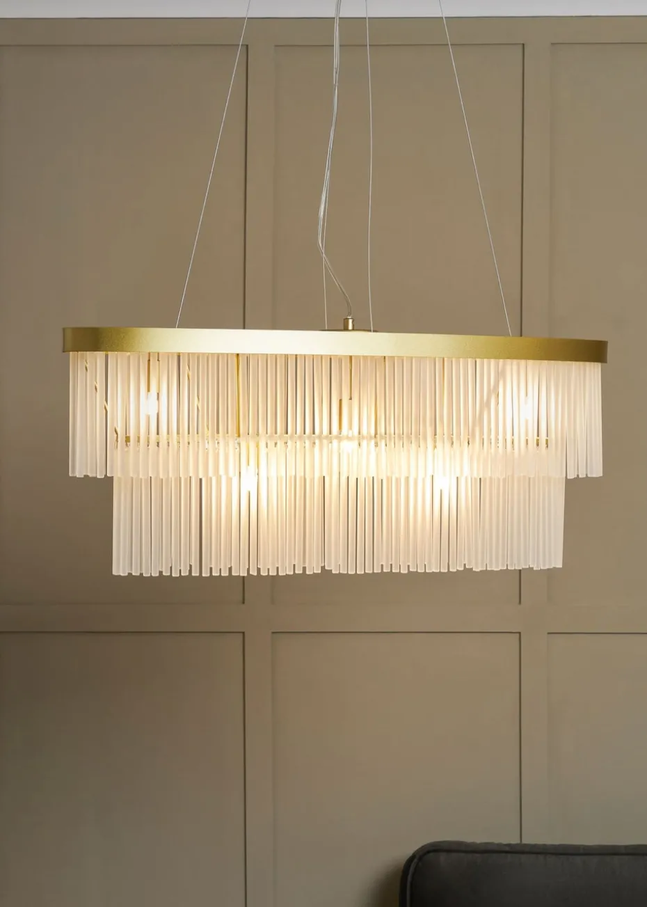 BHS Aubrey Frosted Oval Diner Pendant 5 Light Brass (Adjustable 43-130cm x 82cm)