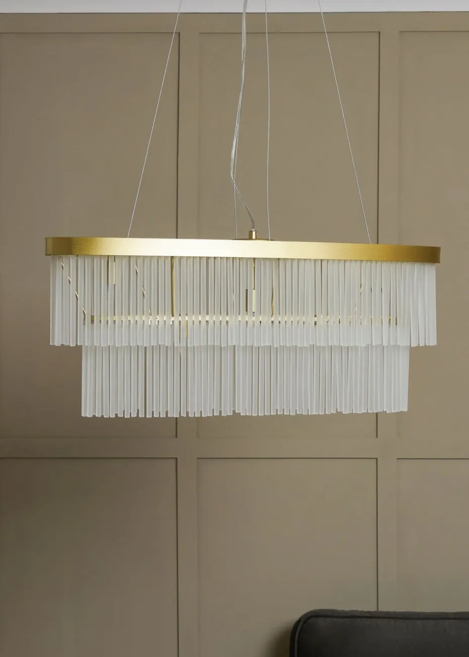 BHS Aubrey Frosted Oval Diner Pendant 5 Light Brass (Adjustable 43-130cm x 82cm)