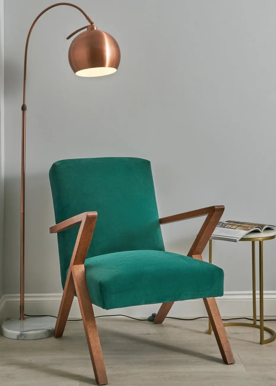 BHS Benson Copper Curved Floor Lamp (154.5cm x 27cm x 27.5cm)