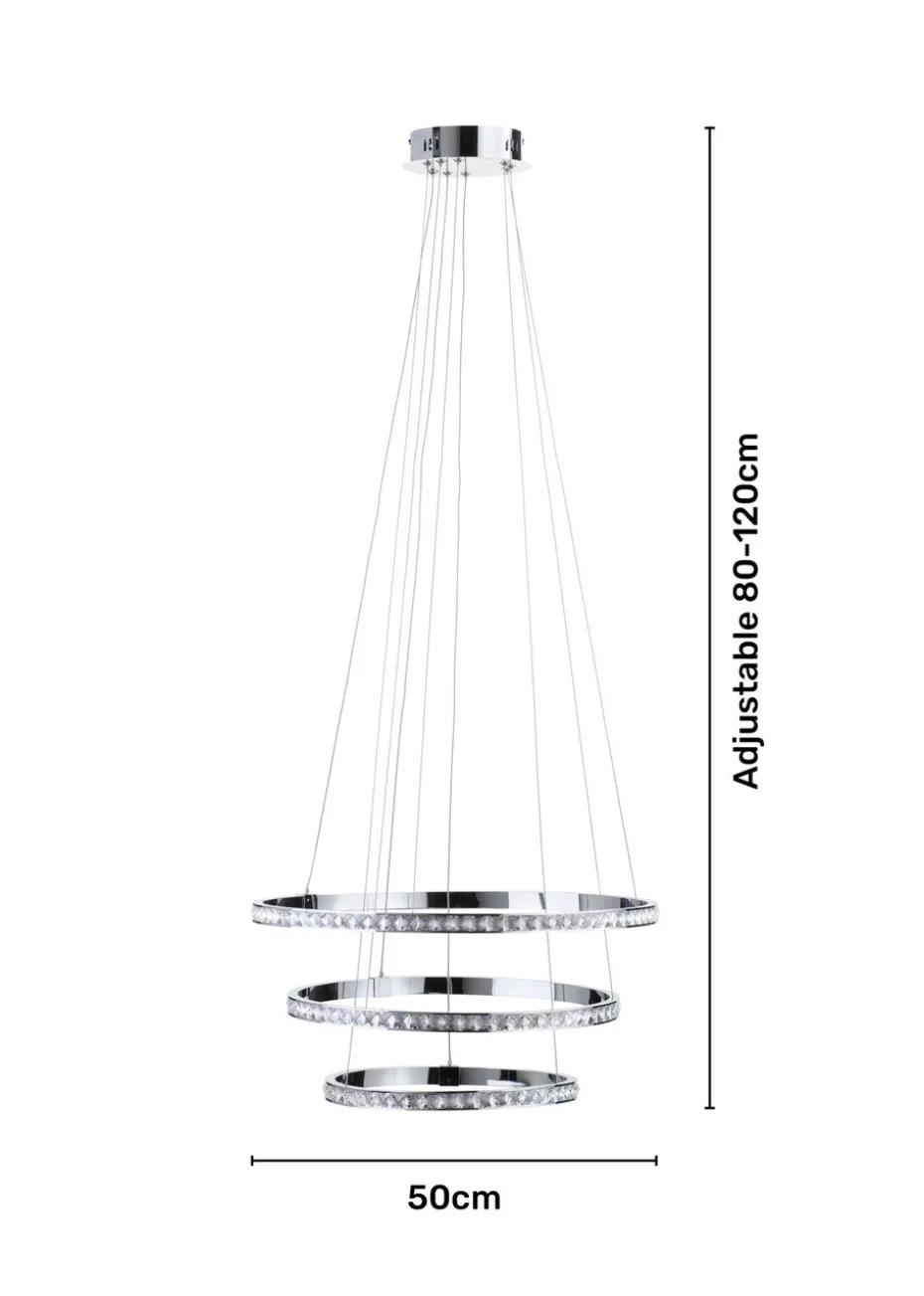 BHS Chrome Comet 3 Ring Integrated LED Pendant (80-120cm x 50cm)