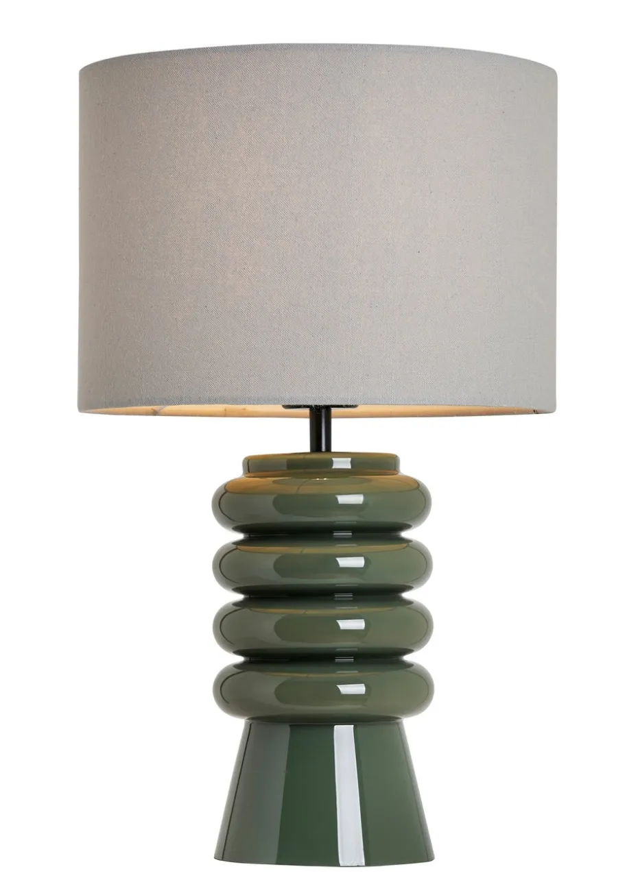 BHS Fava Ribbed Glass Table Lamp Green (45cm x 27cm)
