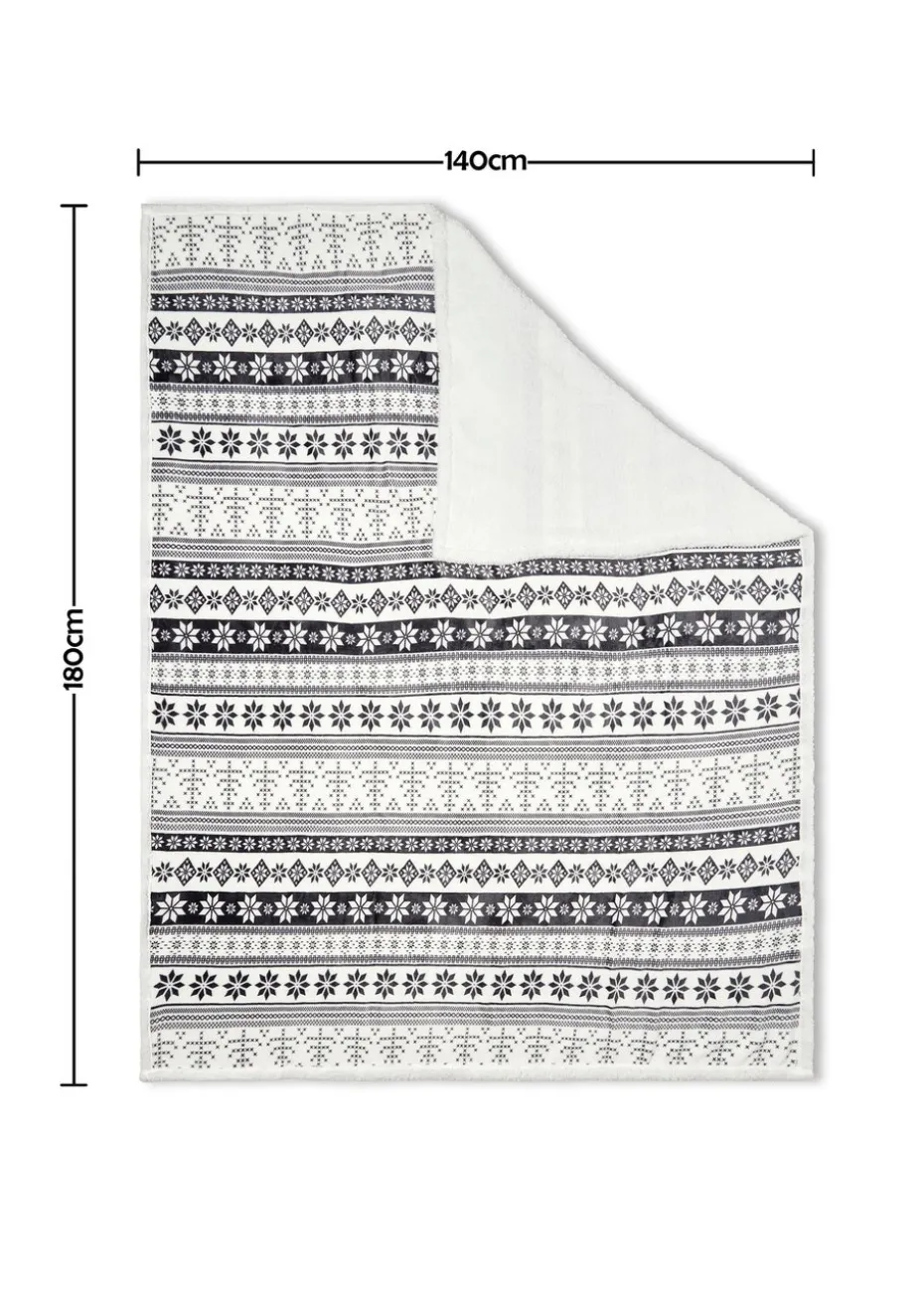 BHS Grey Fair Isle Throw with Faux-Shearling Back