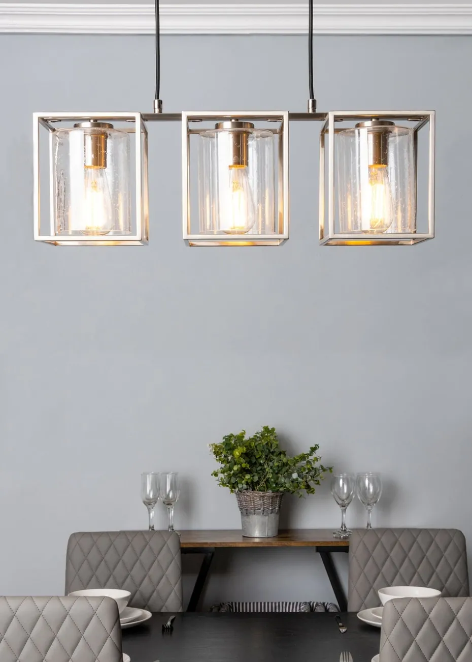 BHS Hardy 3 Light Diner Bar Satin Nickel (Adjustable 57-119cm x 60cm)