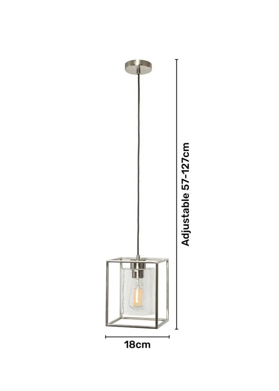 BHS Hardy 1 Light Pendant Satin Nickel (Adjustable 57-127cm x 18cm)