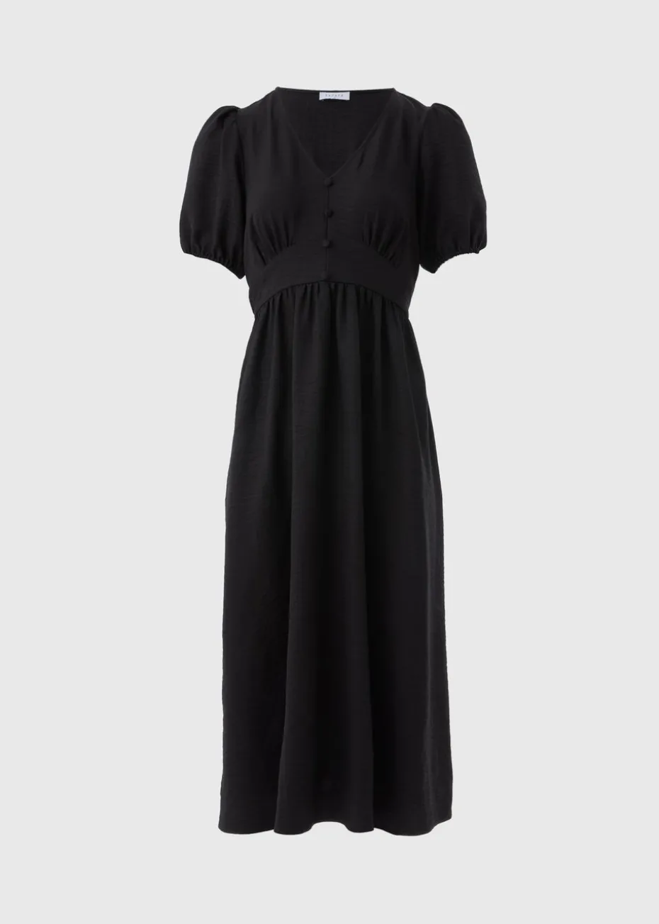Black Button Midi Tea Dress