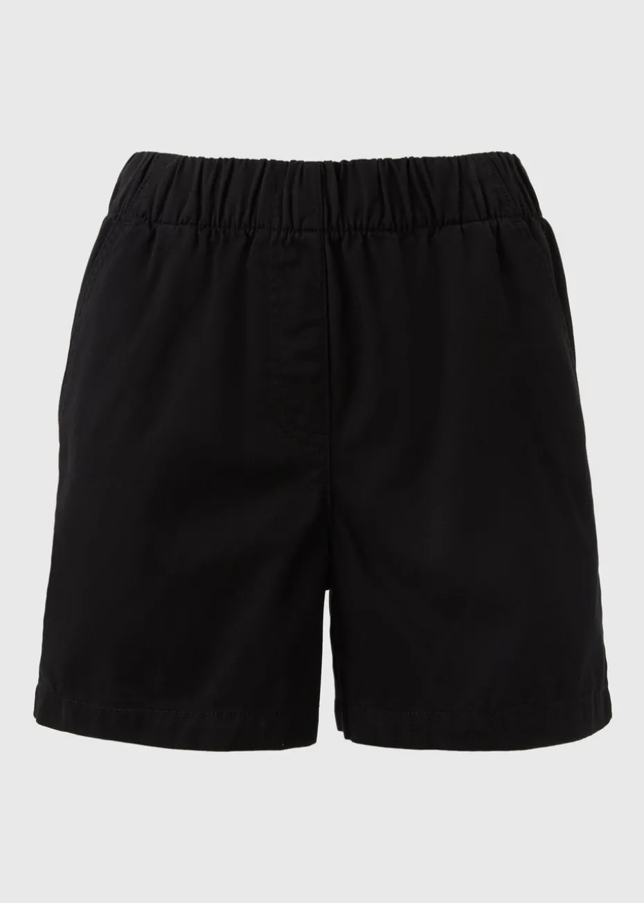 Black Cotton Paper Bag Shorts
