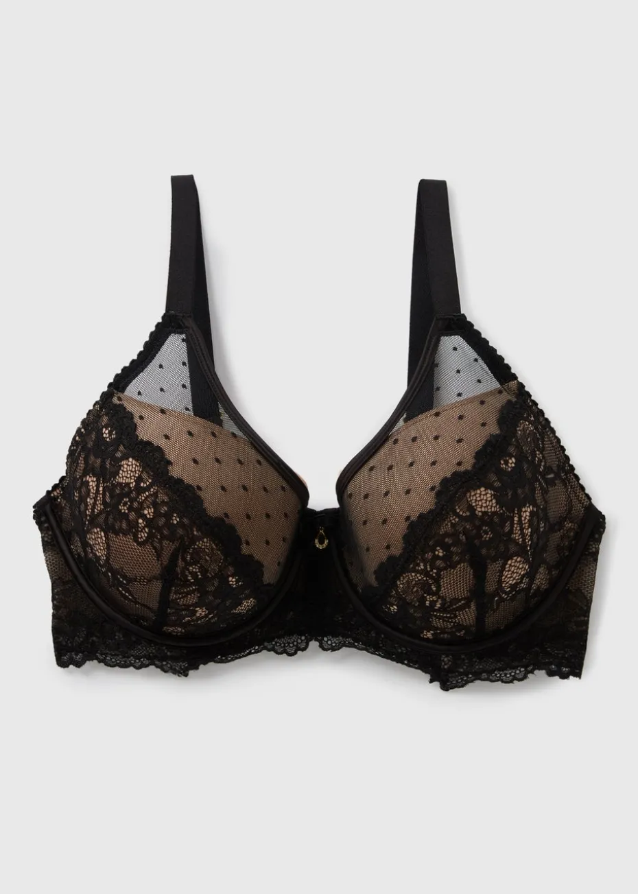 Black DD+ Spot Mesh Bra