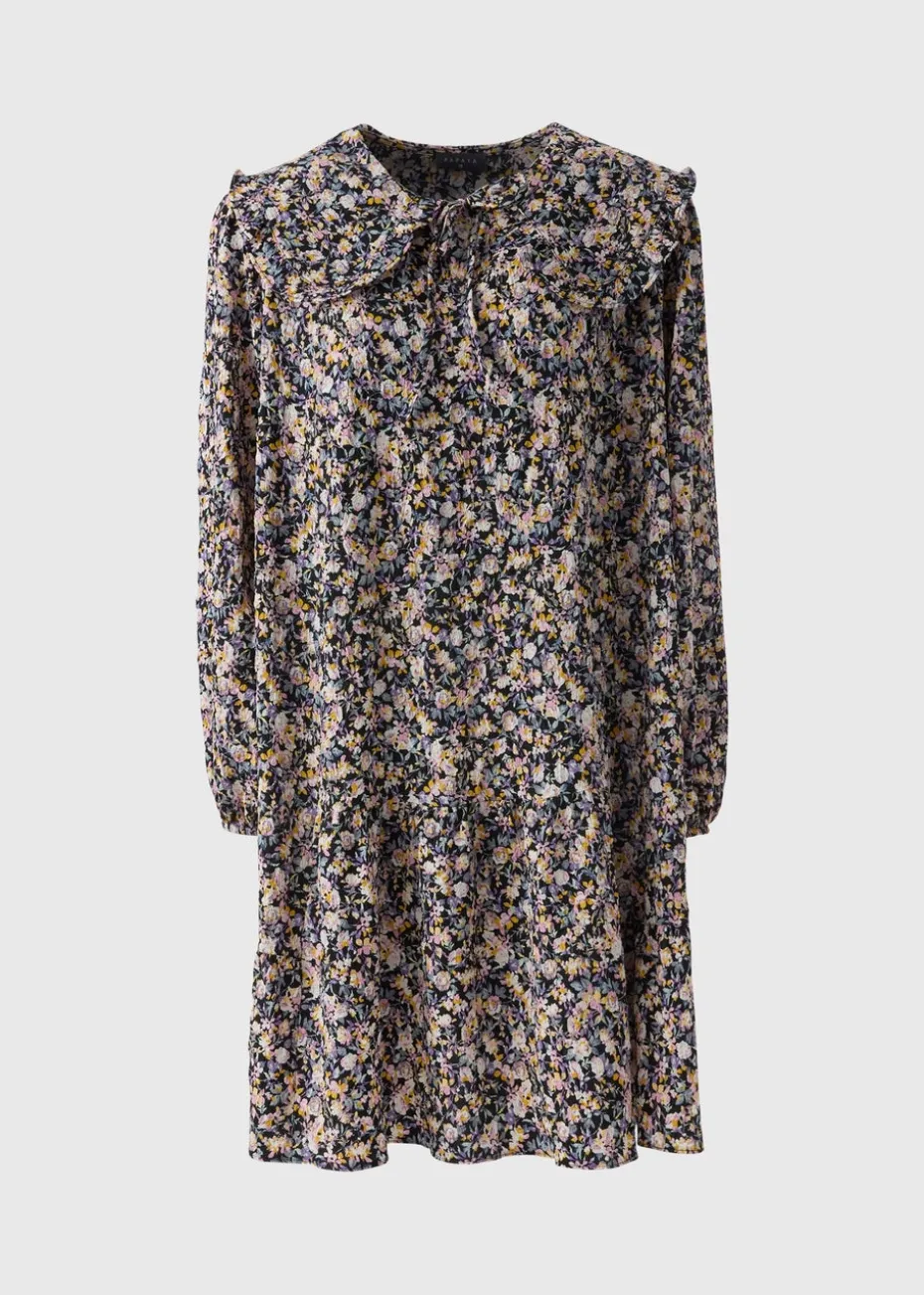 Black Floral Oversized Collar Mini Dress