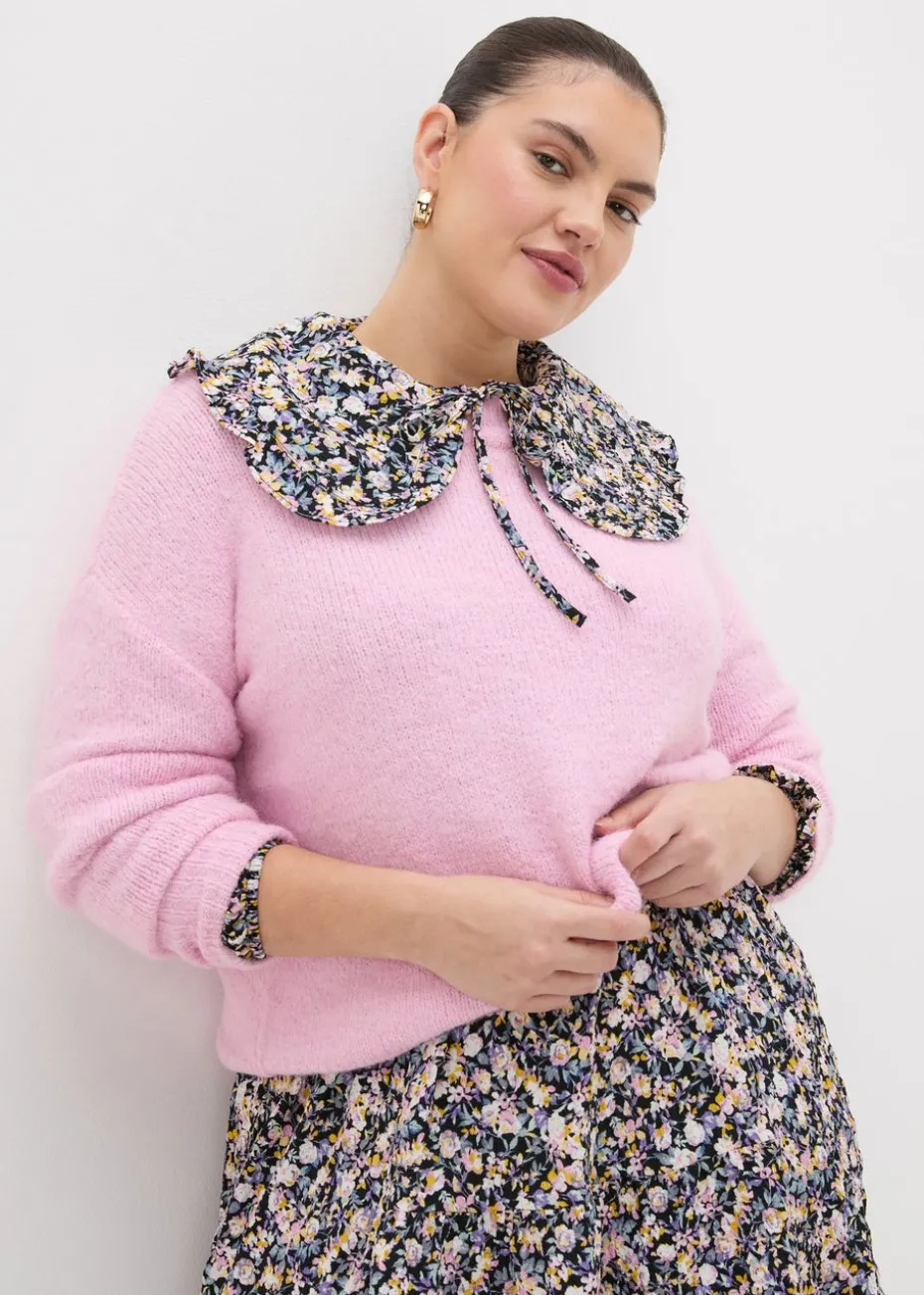 Black Floral Oversized Collar Mini Dress