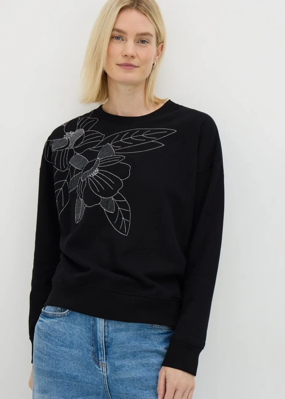 Black Floral Stitch Sweatshirt