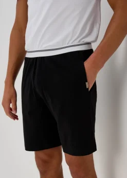 Black Jacquard Stripe Waistband Shorts