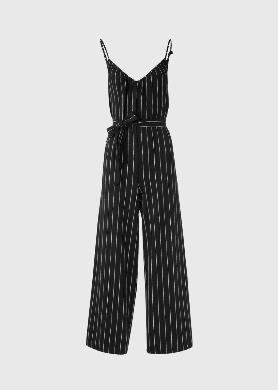 Black Jersey Stripe Wide Leg Jumpsuit
