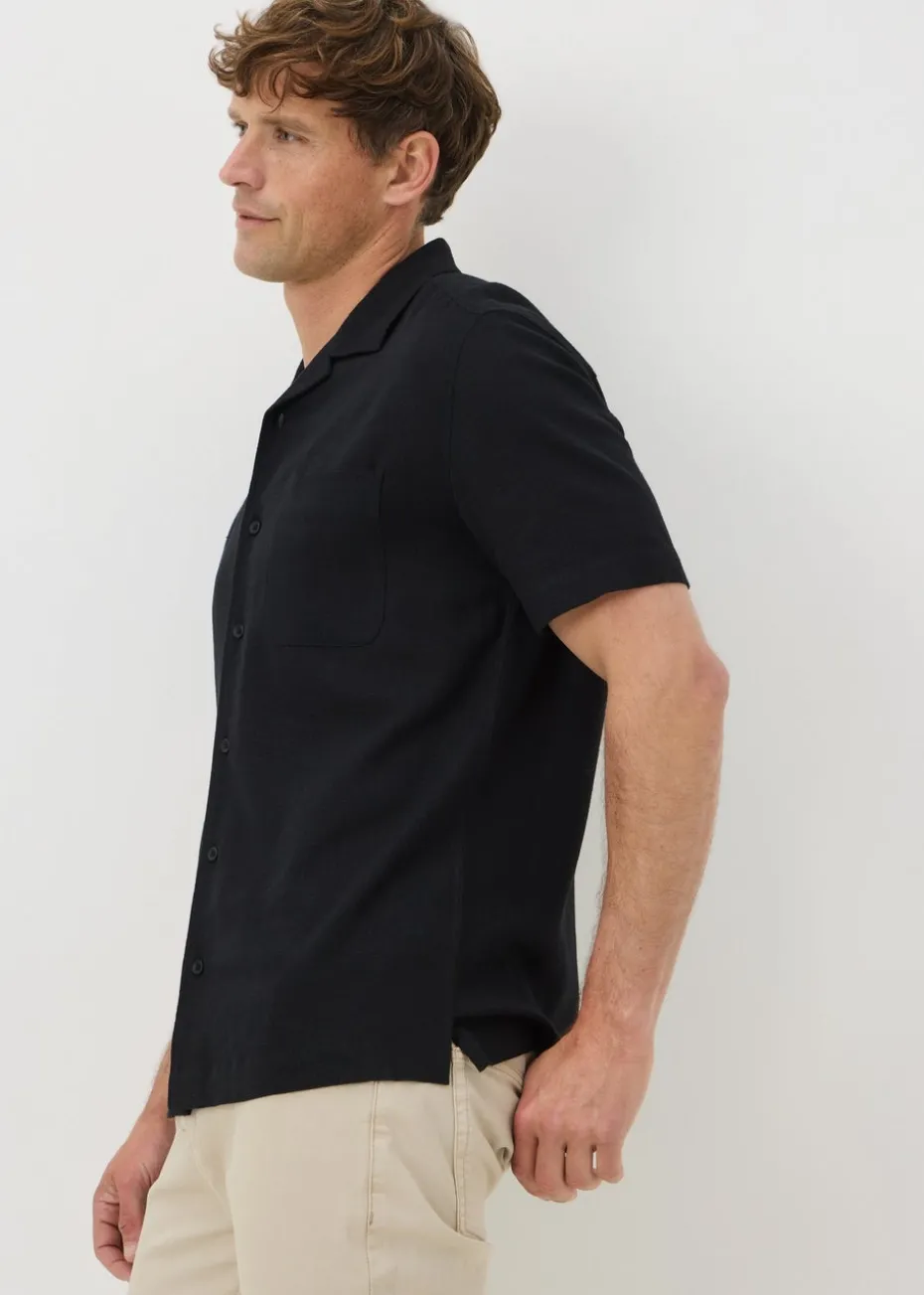 Black Linen Blend Co Ord Shirt