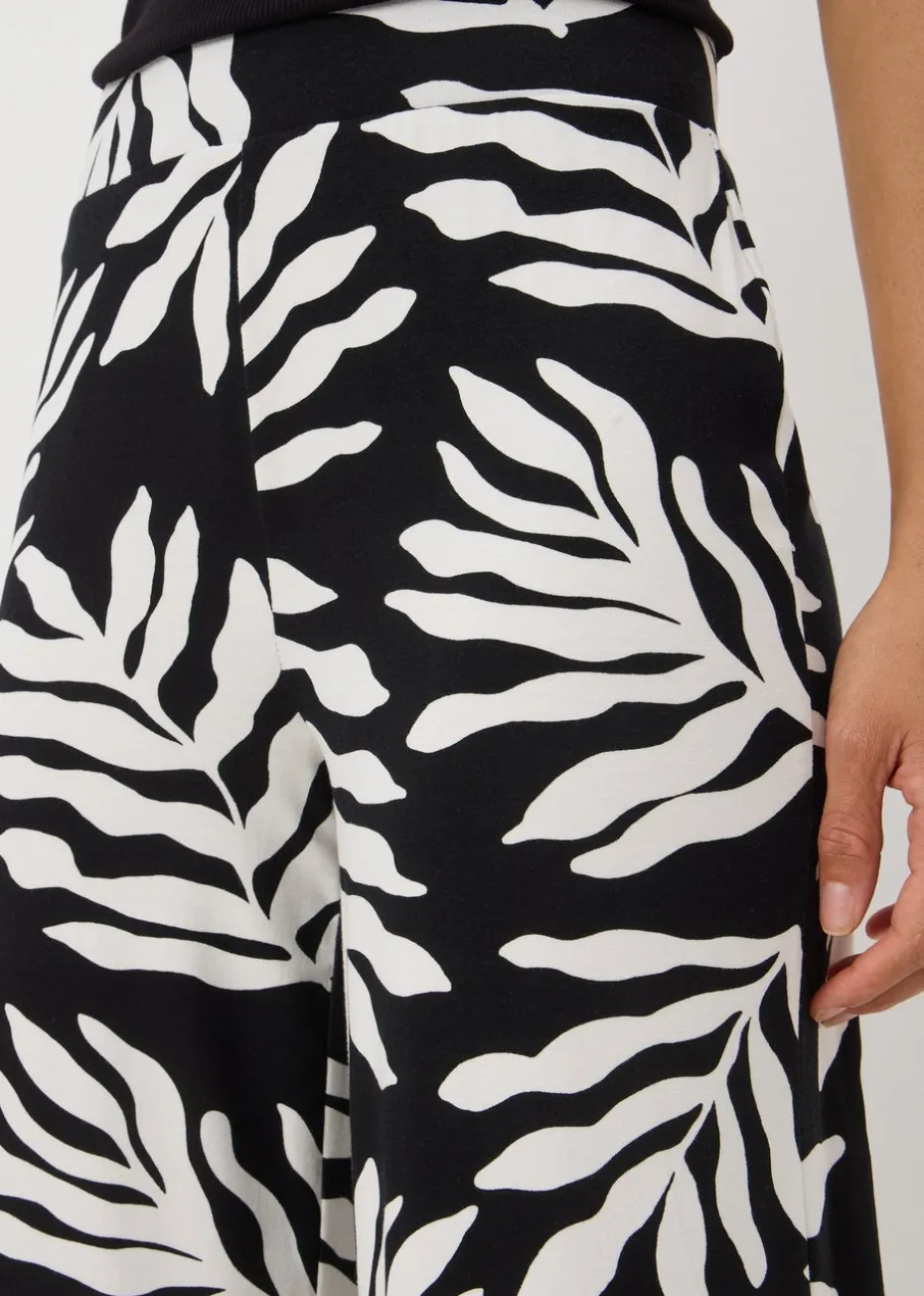 Black Mono Leaf Crop Wide Leg Trousers