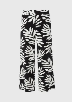 Black Mono Leaf Crop Wide Leg Trousers