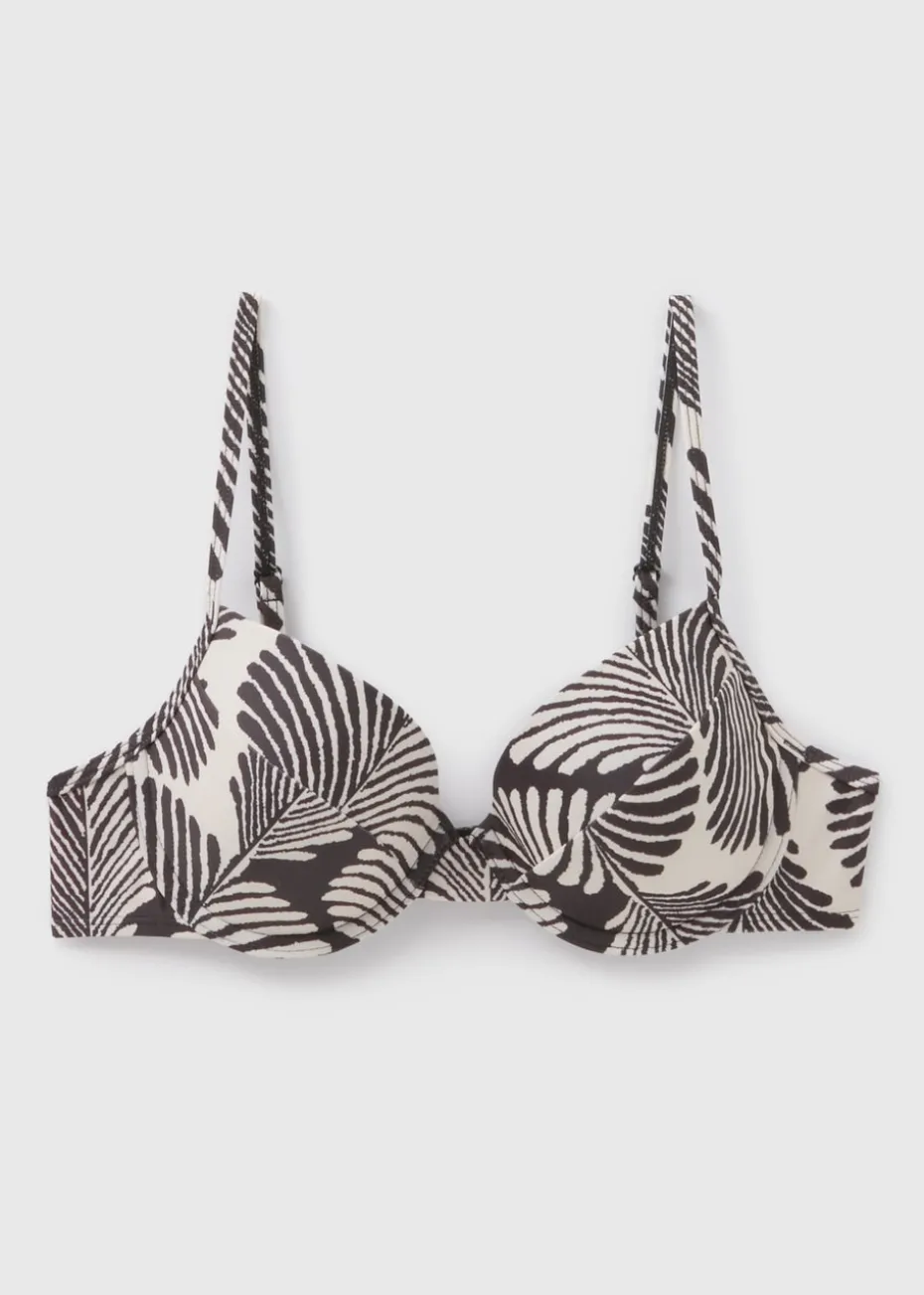 Black Mono Shell Print Cupped Bikini Top