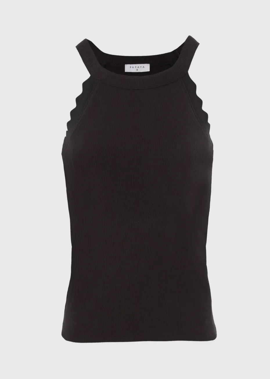 Black Scalloped Edge Racer Back Vest Top