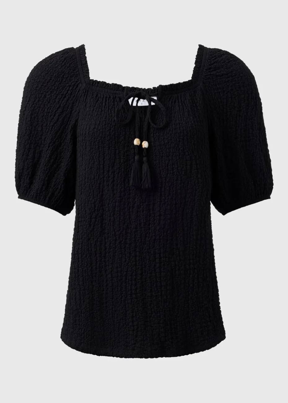 Black Textured Gypsy Top